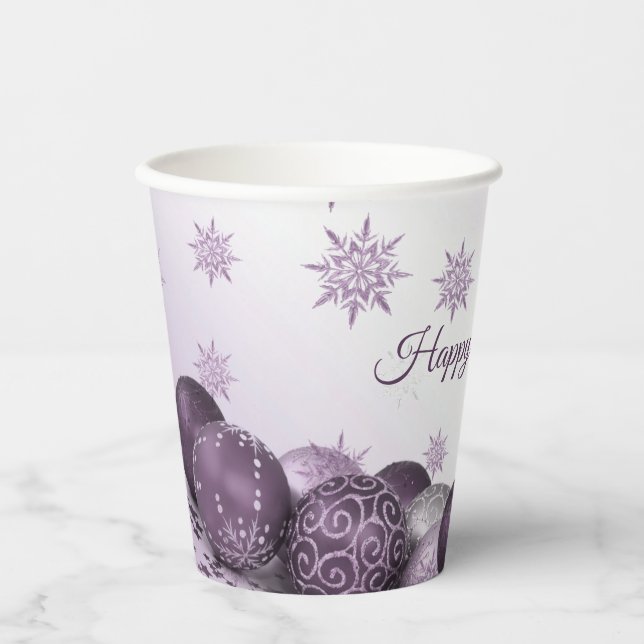 Christmas Party Pink Purple Ornament Snowflakes Paper Cups (Front)