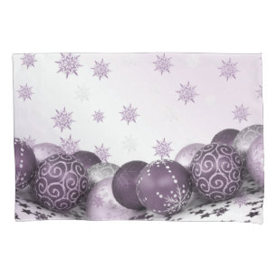Christmas Party Pink Purple Ornament Snowflakes Pillowcase