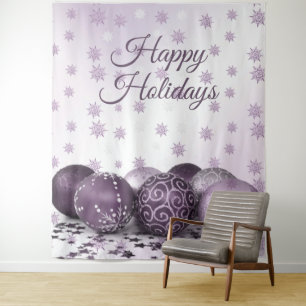 Christmas Party Pink Purple Ornament Snowflakes Tapestry