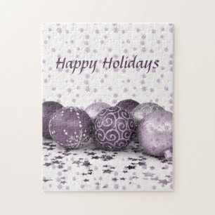 Christmas Party Pink Purple Ornaments Snowflake Jigsaw Puzzle