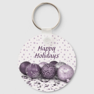 Christmas Party Pink Purple Ornaments Snowflake Key Ring
