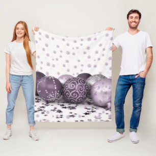 Christmas Party Pink Purple Ornaments Snowflakes Fleece Blanket