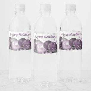 Christmas Party Pink Purple Ornaments Snowflakes Water Bottle Label
