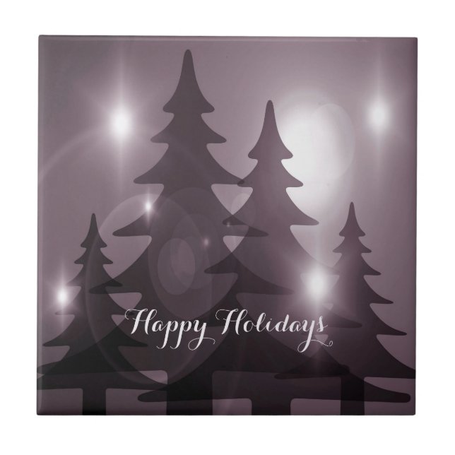 Christmas Party Pink Trees Holiday Winter Elegant Tile (Front)