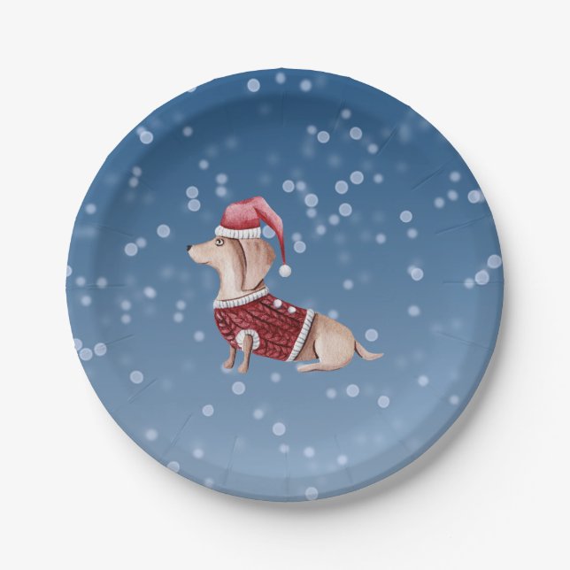 Christmas Party Plates Dachshund Dog  Paper Plates (Front)