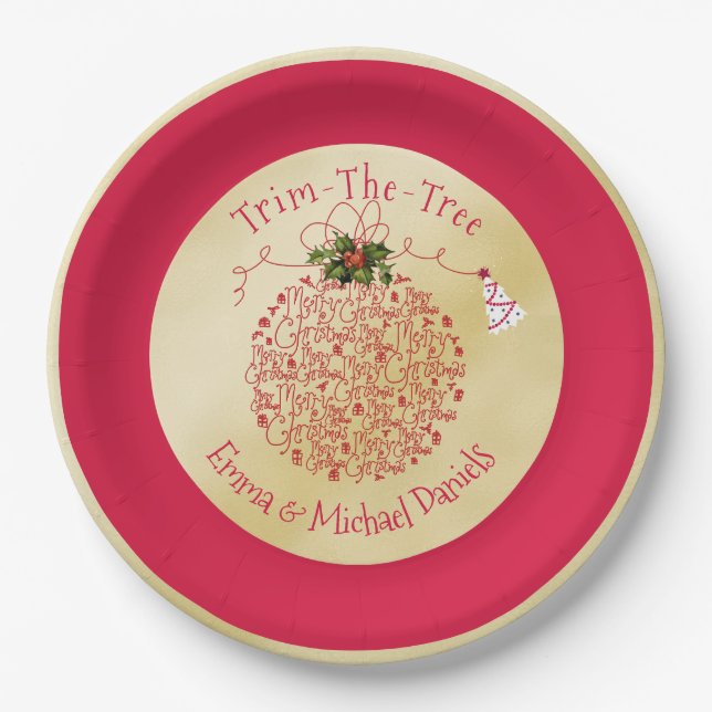Christmas Party Plates Fun Red and Gold Party (Front)