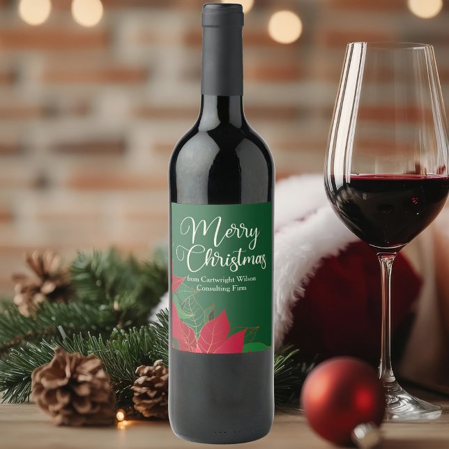 Christmas Party Poinsettia Elegant Customisable Wine Label (Creator Uploaded)