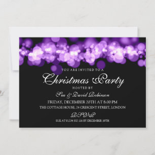Christmas Party Purple Bokeh Lights Invitation