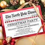 Christmas Party Red and White Newspaper  Invitation<br><div class="desc">This design features a Christmas party invitation,  a funny festive,  cute modern,  traditional modern,  unique,  red and white candy cane stripes,  with cute typography,  and a whimsical,  the north pole tomes,  newspaper newsletter theme.</div>