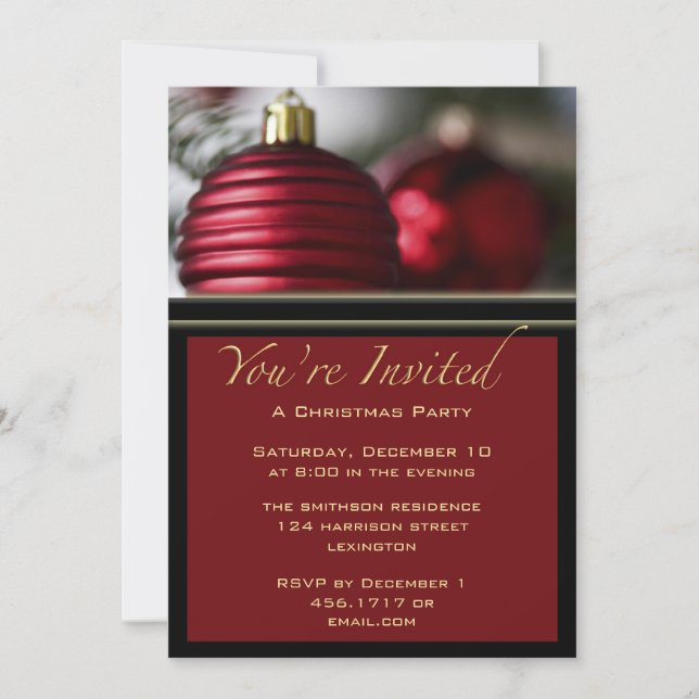 Christmas Party Red Balls Invitation (Front)