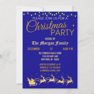  Christmas Party, Red Black Gold Merry Christmas  Invitation