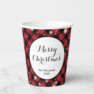 Christmas Party Red Buffalo Plaid Paper Cups