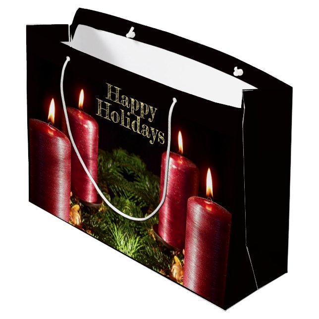 Christmas Party Red Candles Winter Holidays Large Gift Bag (Back Angled)