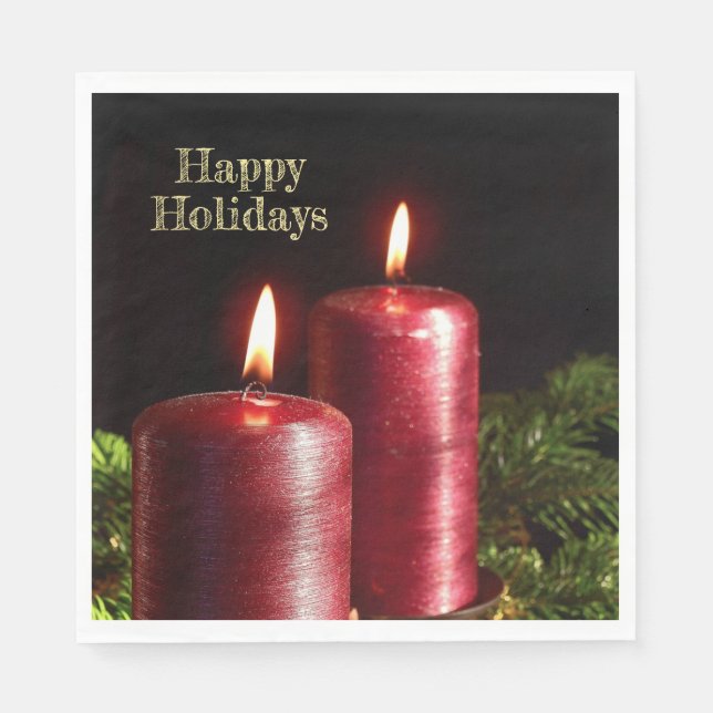 Christmas Party Red Candles Winter Holidays Napkin (Front)