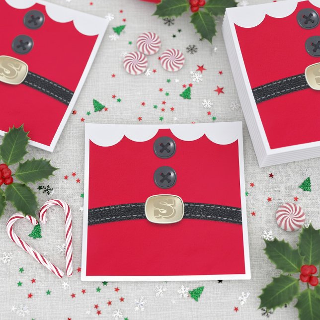 Christmas Party Red Elf Belly Monogram Napkin (For Santa Parties - add your initial)