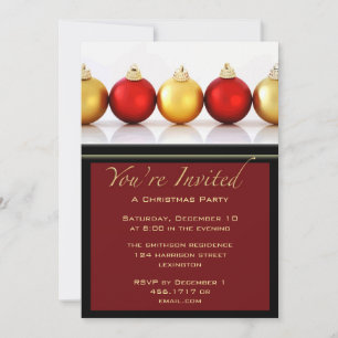 Christmas Party Red & Gold Balls Invitation