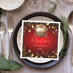 Christmas party red gold bauble dinner napkin