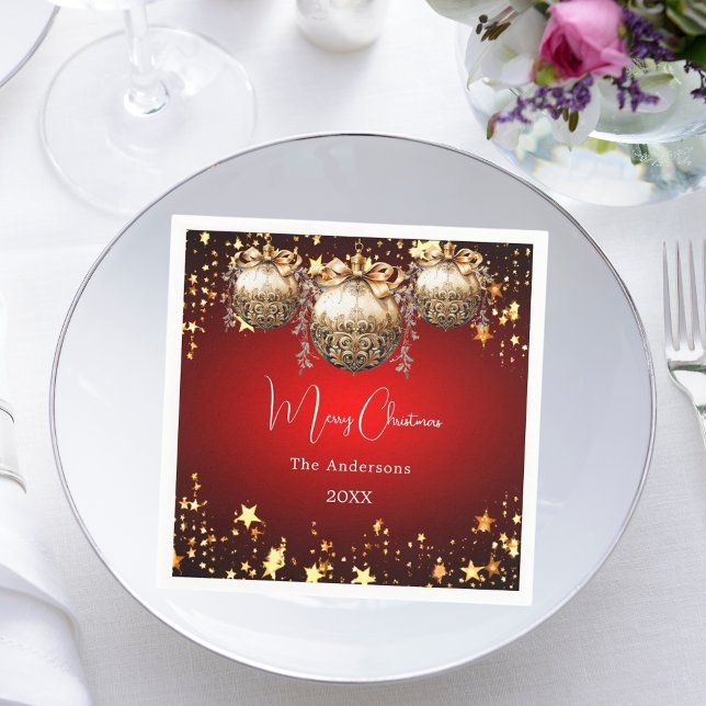 Christmas party red gold baubles dinner napkin (Creator Uploaded)