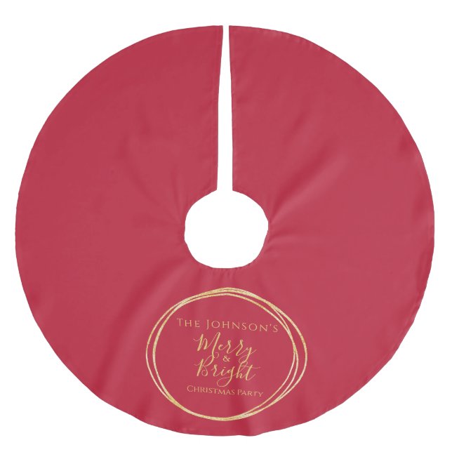 Christmas Party Red Gold Brushed Polyester Tree Skirt (Front)