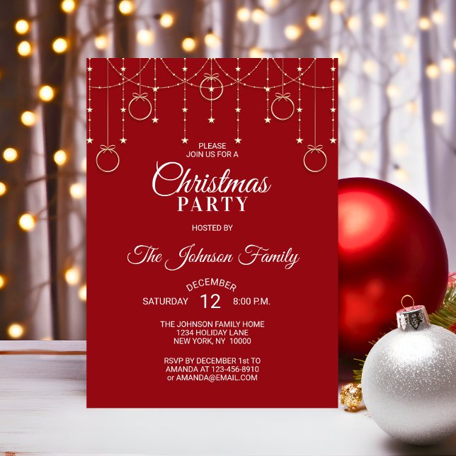 CHRISTMAS PARTY RED Gold Glitter Stars Invitation (CHRISTMAS PARTY RED Gold Glitter Stars Invitation)