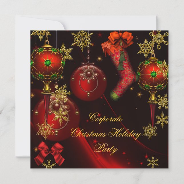 CHRISTMAS PARTY Red Gold Holiday Corporate Invitation (Front)