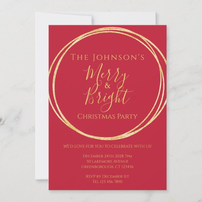 Christmas Party Red Gold Invitation (Front)