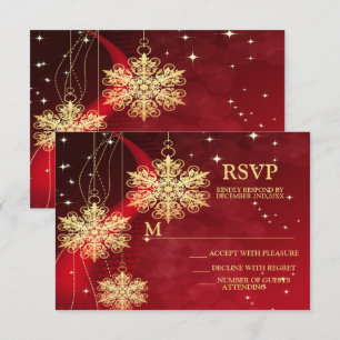 Christmas Party Red Golden Snowflakes Holidays RSVP Card