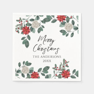 Christmas Party Red Green Floral Napkin