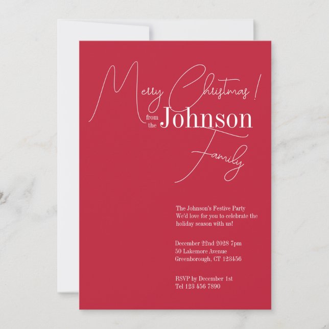 Christmas Party Red Modern Minimalist Invitation (Front)