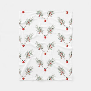 Christmas Party Red Nosed Deer Pine Berries  Fleece Blanket
