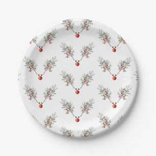Christmas Party Red Nosed Reindeer Pine Berries Paper Plate