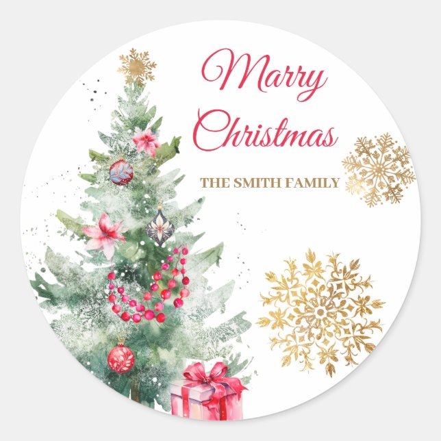 Christmas Party Red Poinsettia  Classic Round Sticker (Front)