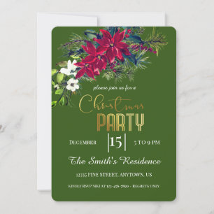 Christmas Party Red Poinsettia Floral Invitation