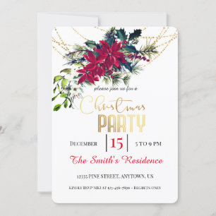 Christmas Party Red Poinsettia Floral Invitation
