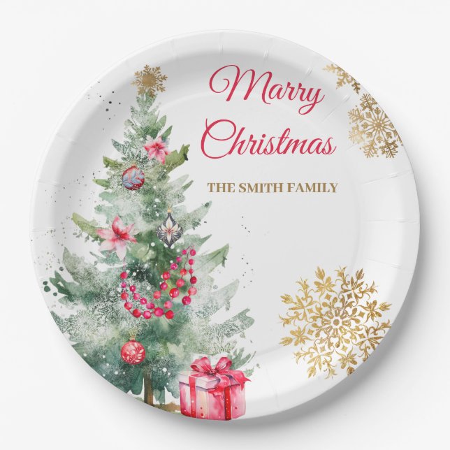 Christmas Party Red Poinsettia  Paper Plate (Front)