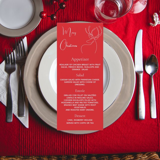 Christmas party red reindeer dinner menu card (Creator Uploaded)