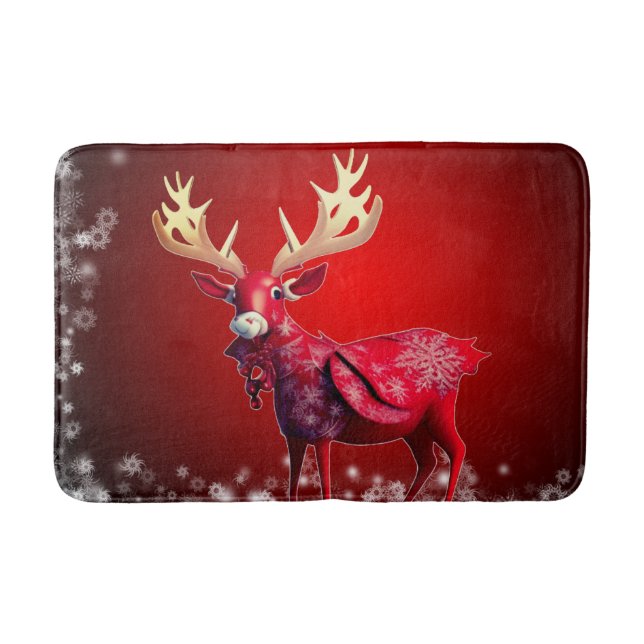 Christmas Party Red Reindeer Winter Holidays Bath Mat (Front)