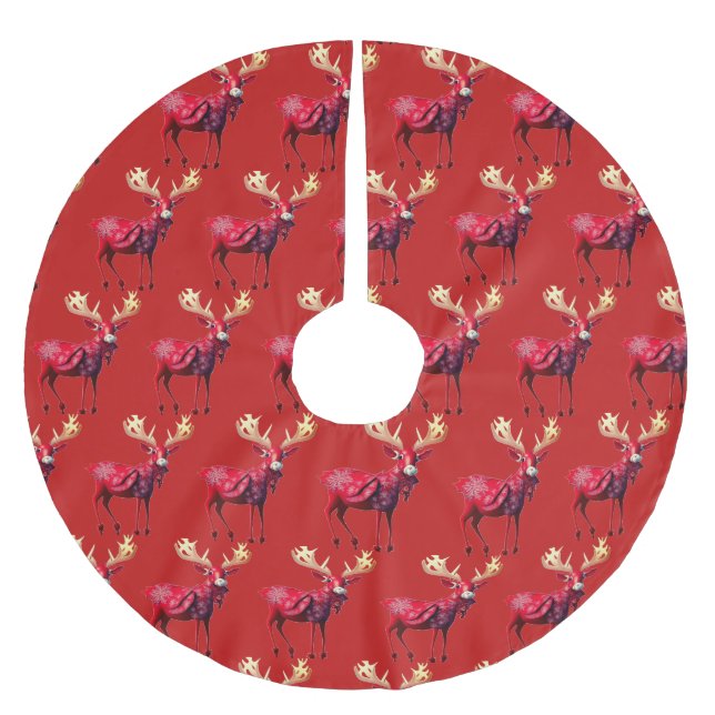Christmas Party Red Reindeer Winter Holidays Brushed Polyester Tree Skirt (Front)