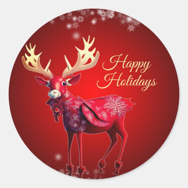 Christmas Party Red Reindeer Winter Holidays Classic Round Sticker (Front)