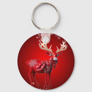 Christmas Party Red Reindeer Winter Holidays Key Ring