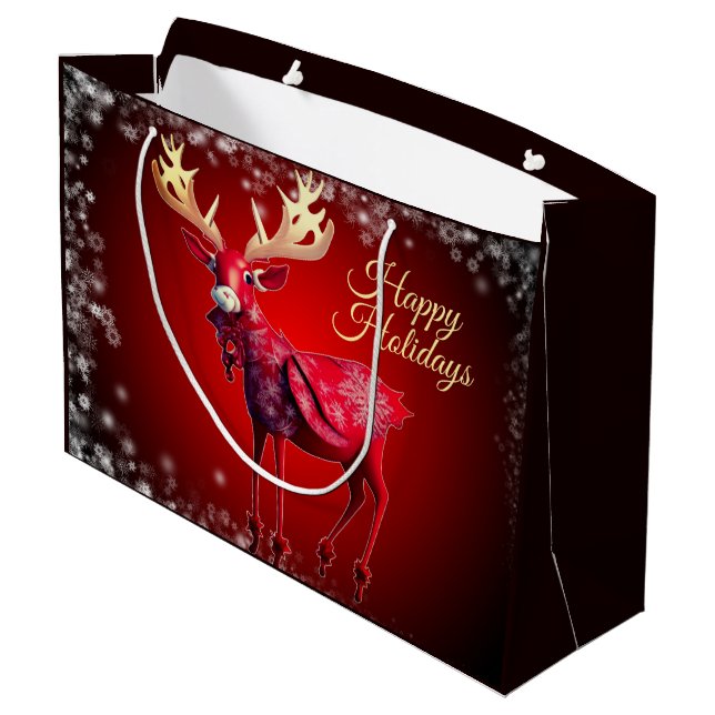 Christmas Party Red Reindeer Winter Holidays Large Gift Bag (Back Angled)