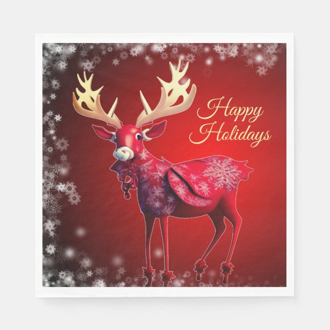 Christmas Party Red Reindeer Winter Holidays Napkin (Front)