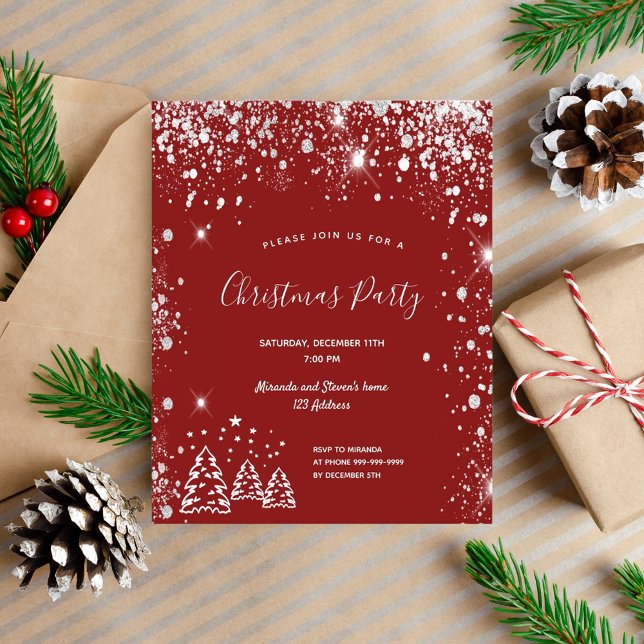 Christmas party red silver budget invitation flyer (Creator Uploaded)