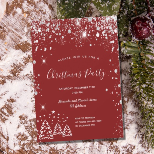 Christmas party red silver glitter dust invitation (Creator Uploaded)