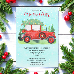 Christmas Party Red Truck Blue Winter Invitation