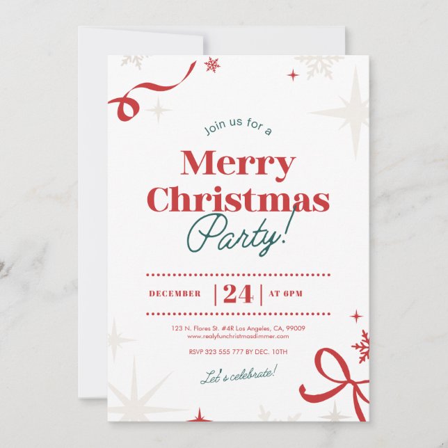 Christmas Party Red Typography Simbols Invitation (Front)