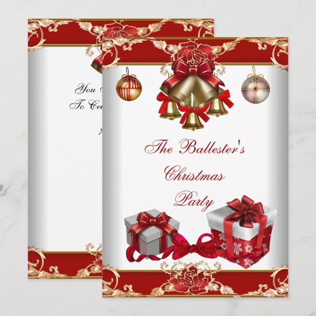 Christmas Party Red White Gold Invitation (Front/Back)