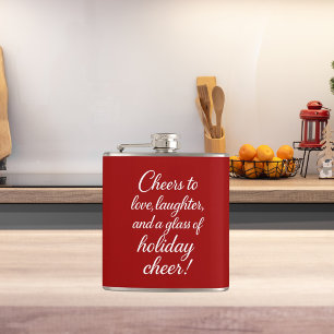 Christmas party red white love laughter cheer hip flask