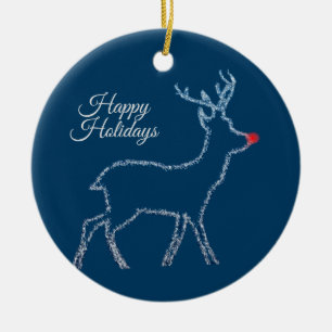Christmas Party Reindeer Blue Sky Rustic Elegant Ceramic Tree Decoration