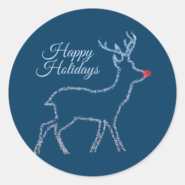 Christmas Party Reindeer Blue Sky Rustic Elegant Classic Round Sticker (Front)